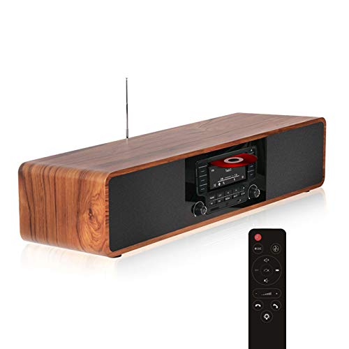 CD Player for Home with Bluetooth Stereo System Wooden Desktop Speakers FM Radio USB SD AUX Remote Control, 28 Inch Long 20 Pounds Weight