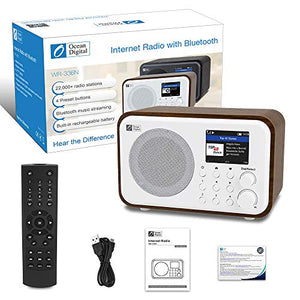 WiFi Internet Radios WR-336N Portable Digital Radio with Rechargeable Battery Bluetooth Receiver with 2.4” Color Display, 4 Preset Buttons, Support UPnP & DLNA-White
