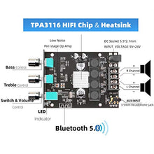 Load image into Gallery viewer, Bluetooth Amplifier Board with Treble and Bass Control, TPA3116D2 50W x 2, DC:9-24V, Bluetooth 5.0 AMP Board for Home Passive Speakers