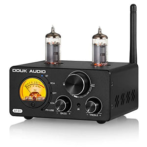 Douk Audio ST-01 200W Bluetooth Amplifier, 2 Channel Vacuum Tube Power Amp with USB DAC/Coaxial Optical Inputs/VU Meter/Treble Bass Control for Home Theater/Stereo Speakers [Upgrade]