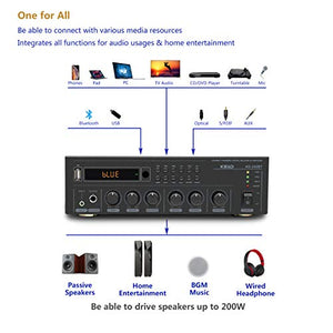 Bluetooth (V5.0) ステレオ デジタル アンプ レシーバー RMS 2X 40W ホーム オーディオ パッシブ スピーカー システム用、USB/オプティカル/SPDIF/AUX/MP3/マイク付きコンパクト、リモコン スリープ タイマー