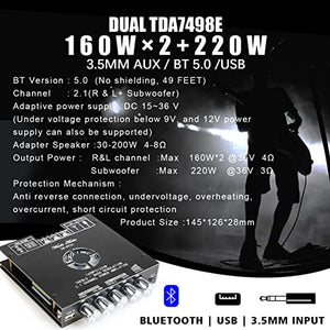 TDA7498E Bluetoothパワーアンプボード サブウーファー付き 2.1チャンネル 160W×2+220W 15V-36V オーディオパワーアンプモジュール 高音と低音コントロール付き ブラック