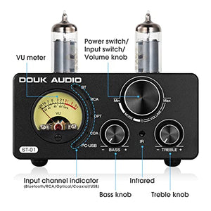 Douk Audio ST-01 200W Bluetoothアンプ 2チャンネル 真空管パワーアンプ USB DAC/同軸光入力/VUメーター/高音域コントロール付き ホームシアター/ステレオスピーカー用 [アップグレード]