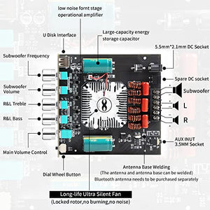 TDA7498E Bluetoothパワーアンプボード サブウーファー付き 2.1チャンネル 160W×2+220W 15V-36V オーディオパワーアンプモジュール 高音と低音コントロール付き ブラック